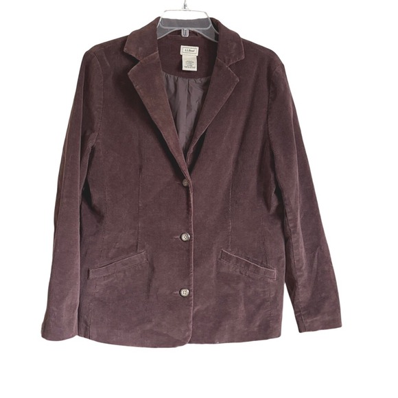 L.L.Bean Jackets & Blazers - LL Bean Corduroy Blazer Womens 12 Regular Brown 3-Button Cotton Stretch Academia